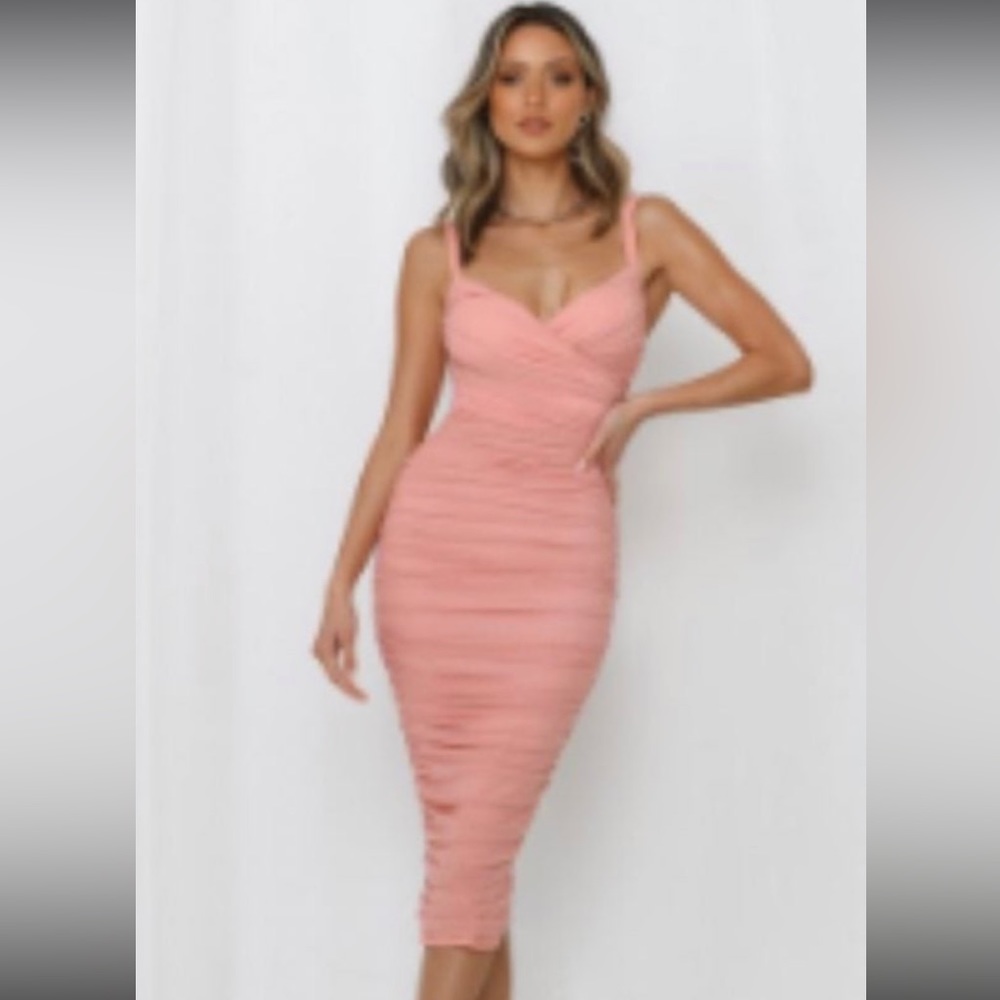 Hello Molly Pink Ruched Midi Dress Size XS